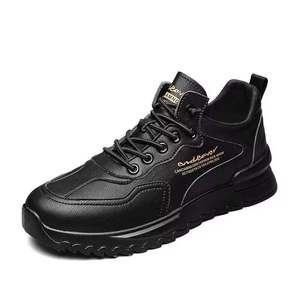 Zapatos de cuero de microfibra para hombre al por mayor de fábrica - Zapatillas casuales negras con cordones y suela de goma para hombre, estilo para caminar - Product Image 5