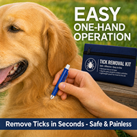 Kit de suppression des tiques sûr, portable et luxueux en acier inoxydable et plastique pour chiens et chats - Extracteur de tiques facile pour la randonnée et le camping en plein air