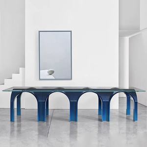 Luce moderna di lusso tavolo da pranzo 12 posti glassop blu <span class=keywords><strong>in</strong></span> fibra di <span class=keywords><strong>vetro</strong></span> gambe conferenza tavolo ad arco <span class=keywords><strong>a</strong></span> forma di <span class=keywords><strong>ponte</strong></span> tavolo - Product Image 3