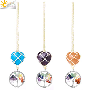 CSJA vente en gros 7 Chakras arbre <span class=keywords><strong>de</strong></span> vie naturel dégringolé coeur <span class=keywords><strong>cristal</strong></span> pierres voiture pendentif suspendu décoration <span class=keywords><strong>de</strong></span> la maison décor H044 - Product Image 2