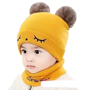 <span class=keywords><strong>Bonnet</strong></span> à <span class=keywords><strong>pompon</strong></span> chaud pour bébé garçon et fille, <span class=keywords><strong>bonnet</strong></span> tricoté pour nouveau-né mignon avec broderie de dessins animés, ensemble de chapeaux et d'écharpes - Product Image 1