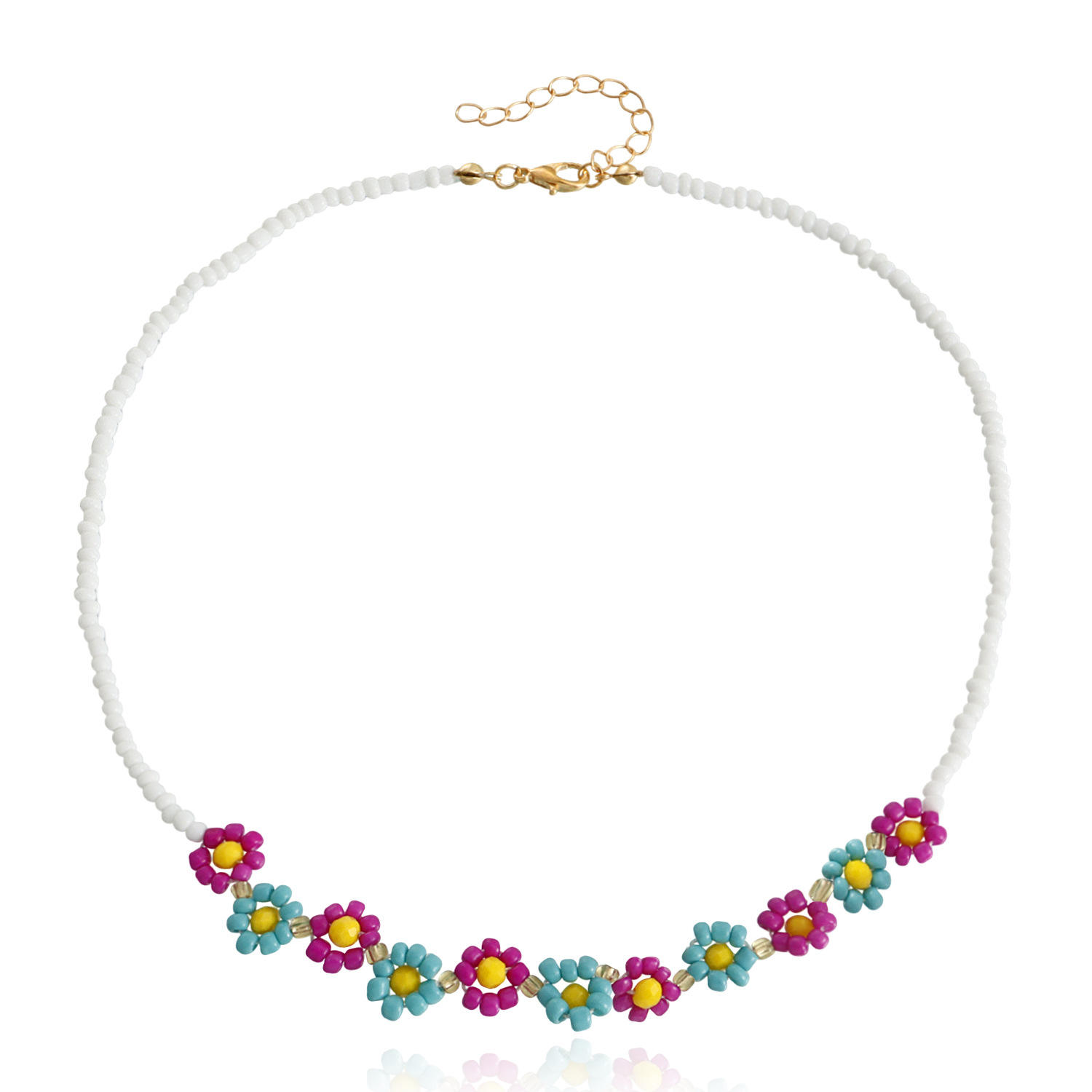 ลูกปัดข้าวขาว4เม็ดพร้อมดอกไม้สีเข้ม