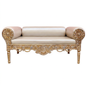 Banco de Boda Tallado en Oro Real — Sofá Nupcial de 2 Plazas, Tallado a Mano con Acabado Dorado Maharaja Diwan, Estructura Metálica Tallada a Mano - Product Image 1