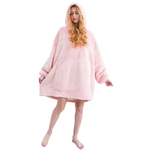 Schöne Kapuze Poncho übergroße Sherpa Sweatshirt Fleece Hoodie Decke mit Großhandels preis