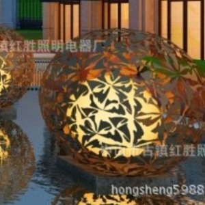Boule décorative creuse en acier inoxydable, sculpture d'art moderne pour jardin, décoration extérieure ronde en métal durable - Product Image 4