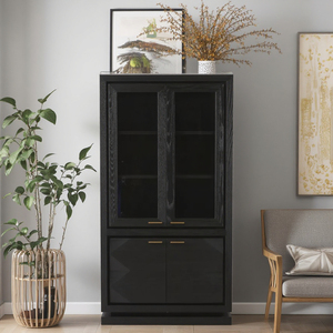 MYHOME Contemporary Black Oak Wood Storage Cabinet <strong>Sideboard</strong> <strong>for</strong> Living Room <strong>Kitchen</strong> Office Display Cabinets - Product Image 1