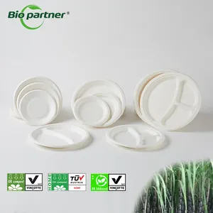 Environmental Friendly Degradable Disposables Dinnerware Tableware Compostable Bagasse Paper Plate Pulp Party Bagasse Tableware