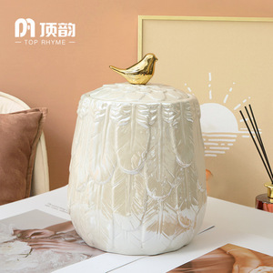 Top Rhyme <b>Ceramic</b> <b>Vase</b> With Gold Leaf Design Modern Tabletop Flower Pot For Living Room Decoration - Product Image 4