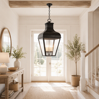 Luminaire suspendu en métal antique Cano Lighting, lanterne à dessus incurvé avec côtés en verre transparent, décoration élégante pour l'entrée