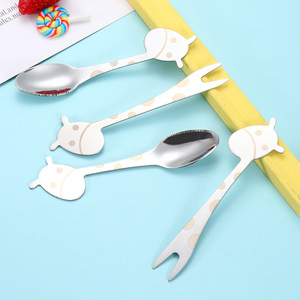 Giraffe Fruit Spoon And Fork Set 304 Stainless Steel Cartoon Animal Shape Food Grade <b>Kids</b> <b>Dining</b> Utensils - Product Image 4
