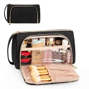 사용자 정의 블랙 여행 화장품 가방 전문 휴대용 양방향 개방 패션 세면도구 주최자 가방