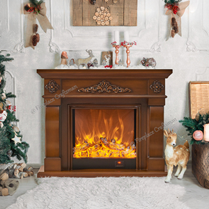 <span class=keywords><strong>Cheminée</strong></span> autoportante de 39 pouces avec bordure en bois 1500W Cheminées électriques Effet de flamme pour le salon - Product Image 1