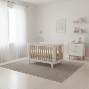 Cuna Moderna Minimalista de Alta Calidad en Color Blanco, Ecológica, Duradera, de Madera de Teca Sólida para Dormitorio y Sala de Estar - Product Image 3