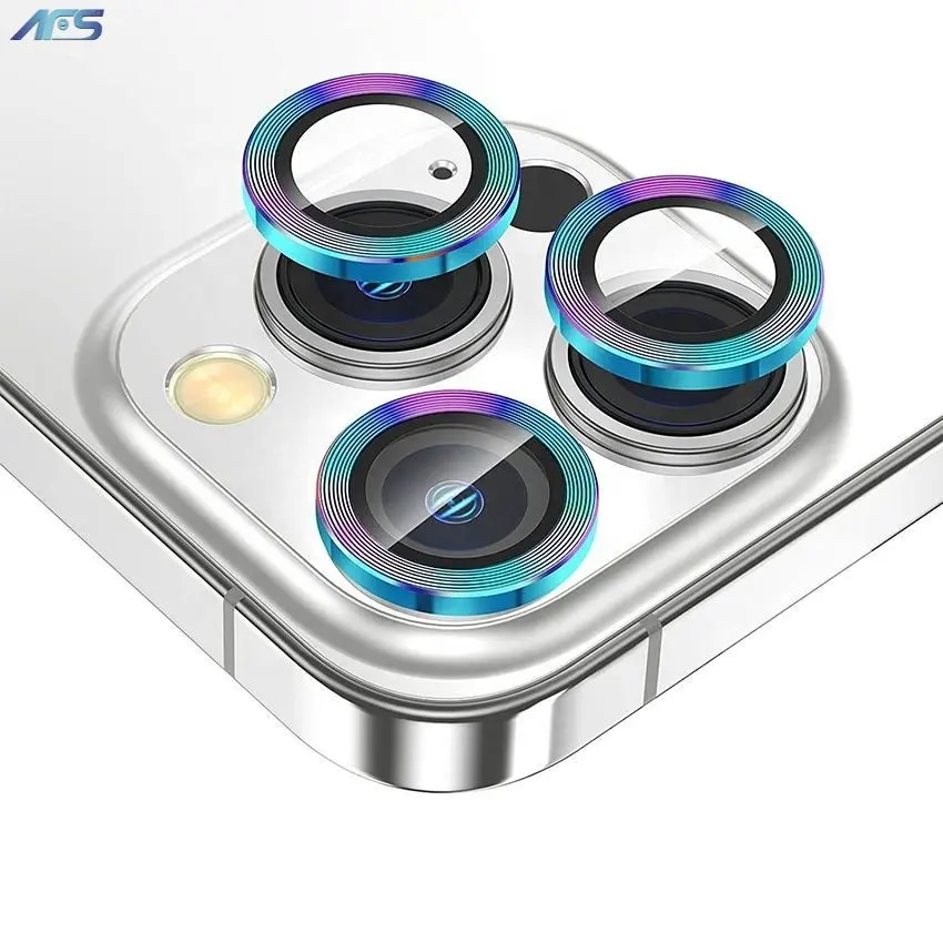 AFS CD Texture Coloré Personas 3D Mobile Caméra Anneau Métallique Lentille Verre Protecteur pour iPhone 11 12 13 14 15 plus pro max mini
