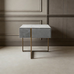 Table de <span class=keywords><strong>chevet</strong></span> contemporaine minimaliste nordique pour chambre à coucher, en tissu velours doux et pieds en acier inoxydable - Product Image 2