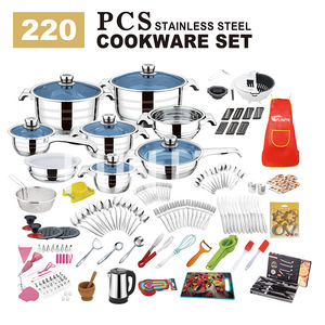 FUNITE 220/252-Teiliges 201 Edelstahl Multifunktionales Kochgeschirr-Set mit Glasdeckel Modernes Minimalistisches Design für Export Afrika - Product Image 5