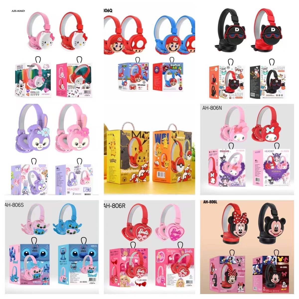 AH-806Q Cute Mario Cartoon Girls' Wireless Headphones