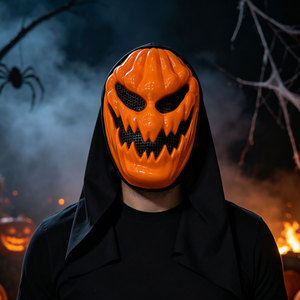 Masque de citrouille <span class=keywords><strong>mal</strong></span>éfique d'Halloween, masque de tête de <span class=keywords><strong>Jack</strong></span> O' Lantern effrayant, accessoire de cosplay pour manoir hanté et séance photo d'horreur - Product Image 5