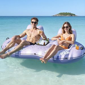 2 Person <b>Inflatable</b> River Tube Heavy Duty Adult <b>Pool</b> Float with Removable Cooler Cup Holders Lake River Water Tube - Product Image 5