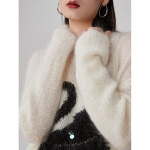 Suéter <span class=keywords><strong>de</strong></span> punto jacquard con gráfico <span class=keywords><strong>de</strong></span> <span class=keywords><strong>cisne</strong></span> blanco para mujer, jersey <span class=keywords><strong>de</strong></span> mohair con <span class=keywords><strong>cuello</strong></span> redondo, suéter <span class=keywords><strong>de</strong></span> punto suave para mujer, <span class=keywords><strong>ropa</strong></span> <span class=keywords><strong>de</strong></span> mujer al por mayor - Product Image 2