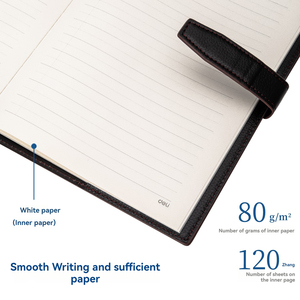 Bloc-notes professionnel en cuir PU noir Deli 7945 de haute qualité, format 16K, 120 feuilles, bloc-notes épais, 36 pièces par carton, ensemble de haute qualité - Product Image 3
