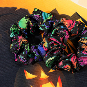 Europeo e americano fantasma teschio scheletro tessuto elastico per Halloween elastici per capelli Vintage retrò coda di cavallo corda per capelli - Product Image 4