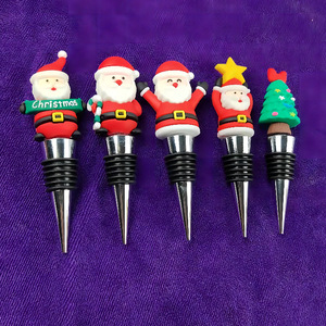 Christmas Wine <b>Stopper</b> Set Silicone Bottle Sealers For Home Use Holiday Decorative Santa Tree Design - Product Image 1