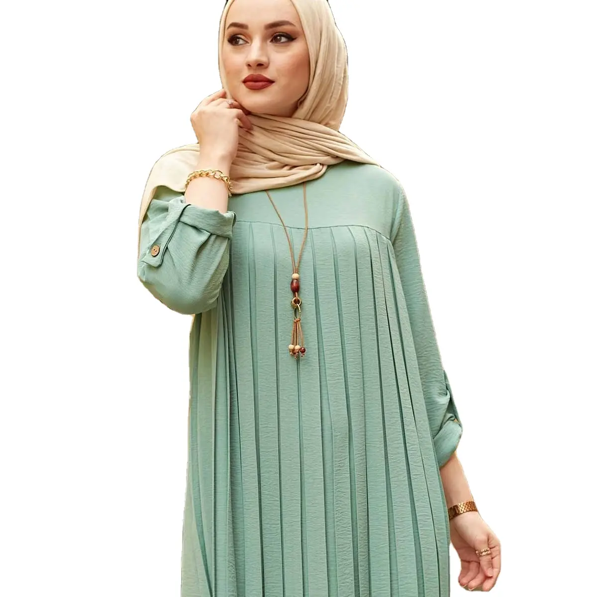 2022 Hot Sale Women Islamic Shirts Solid Color Pleated Chiffon Blouses or Shirts Casual Islamic Shirt