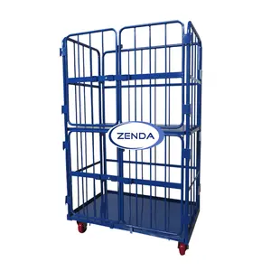 Heet Product Industrieel Staal Stapelbare Opvouwbare Opvouwbare Opvouwbare Metalen Gaas Opbergrol Kooi Trolley