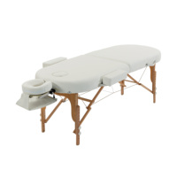 Table de massage pliante portable à 2 sections en bois de hêtre et cuir PU avec repose-tête pour spa, salon et tatouage