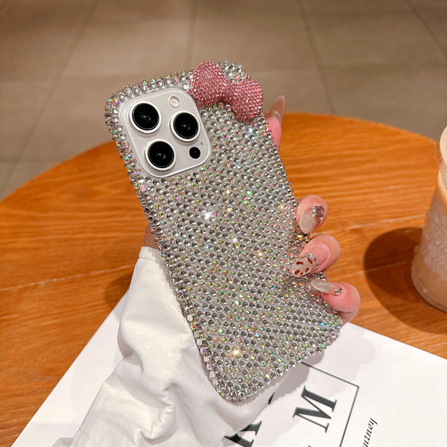 New Luxury Rhinestones Bow Cell Phone Case for iPhone 17 Air 16 13 14 12 11 Pro Max 15 Plus DIY Color Diamond Shiny Female Cover