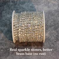 Chaîne de strass en cristal haute brillance, rouleau de 10 yards, 1,5 mm-8 mm, base argentée ou dorée, garniture de strass à coudre pour vêtements, chaussures, bricolage