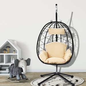 Oeytree Luxury Wicker <strong>Double</strong> Seat Swing <strong>Egg</strong> <strong>Chair</strong> Soft Deep Fluffy <strong>Cushion</strong> Relaxing Large Basket Porch Lounge - Product Image 1