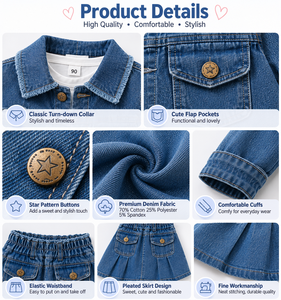Giacca di jeans vintage da ragazza 2026, stile retrò con colletto a risvolto, maniche lunghe, giacca corta in denim, capospalla casual blu per bambini, moda boutique - Product Image 4