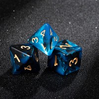 Ensemble de 7 dés polyédriques personnalisés noir et bleu tourbillonnant pour jeux de société adultes de casino, vente en gros pour fabricants, pour DND MTG