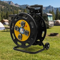 Enrouleur de câble industriel longue portée 50m, 4 prises 220V, multiprise avec protection thermique, alimentation verticale robuste