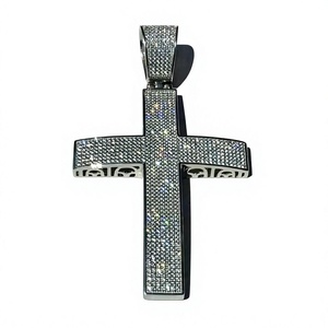Colgante de Cruz Iced Out de Plata de Ley 925 con Moissanita y Engaste de Bisel, Joyería Religiosa Clásica de Hip Hop para Hombres y Mujeres - Product Image 1