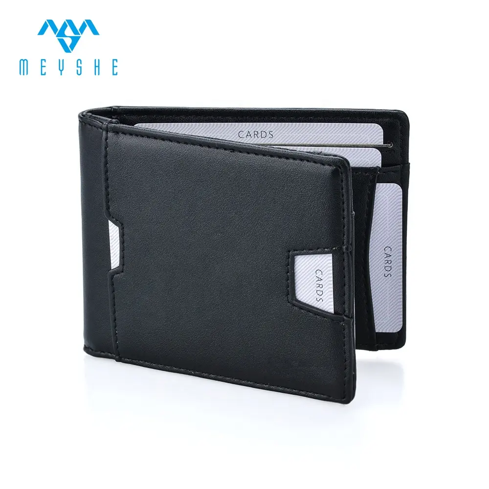 Black Pu Custom Logo Men Coin Purse Rfid Wallet Guangzhou Geometric Embossed Card Holder and Cash Pocket with Money Clip 3-5days