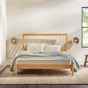 FCJ metà del secolo moderno Queen mandrino telaio letto in legno massello pino naturale morbido stile per camera da letto King Size mogano e quercia