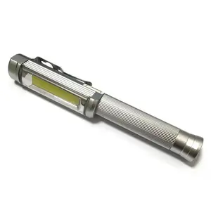 Preço barato COB Mini Prateado Pen Forma LED Inspeção Luz Lâmpada Pocket Clip Trabalho Camping Torch Lanterna