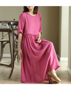 Nouvelle Robe d'été pour femme en Ramie, Coton et Chanvre, Col Rond, Taille Haute, Coupe Ample et Élégante - Product Image 5