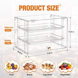 <span class=keywords><strong>Vitrine</strong></span> à pâtisserie et à pain en acrylique triple avec 2 plateaux amovibles, ouverture frontale à pince dorée pour comptoir de cuisine et boulangerie - Product Image 4