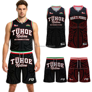 Tenues de basketball personnalisées avec drapeau maori TUHOE des îles, design tatouage, débardeur, ensemble de basketball en gros, vêtements de sport pour hommes - Product Image 1