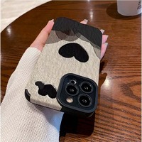 Coque de téléphone portable en cuir artificiel TPU avec impression de cœur noir pour iPhone X Xr 11 12 13 14 15 16 17 18 Pro Max