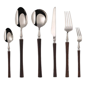 Tay Cầm Bằng Gỗ Dao Kéo Thiết Lập 304 Dĩa Dao Thìa Tay Cầm Bằng Gỗ Cho Cánh Gà Đồ Ăn Cho Nhà Hàng - Product Image 6