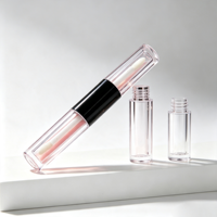 Conteneur de gloss à lèvres transparent personnalisé double face, applicateur double embout, tube de gloss à lèvres en plastique, emballage avec logo personnalisé, impression à l'écran