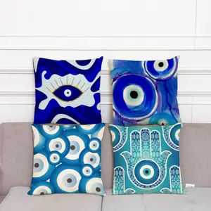 Evil Eyes Cushion Cover Blue Cotton Linen Print Decorative Throw Turkey Pillow Case For Couch Sofa