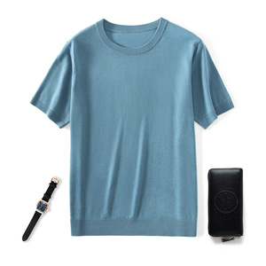Nouvelle Collection Été 2026 – T-shirt Homme Col Rond Tricoté en Laine Peignée <span class=keywords><strong>Yangzi</strong></span> 136S Double Épaisseur 100% Laine, Manches Courtes et Fines - Product Image 2