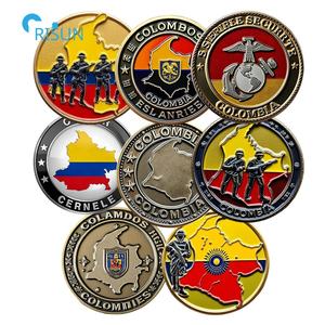 Moneda Conmemorativa Personalizada de Fábrica con Mapa de la Bandera de Colombia en Esmalte 3D, Monedas de Desafío Personalizadas de Colombia - Product Image 1