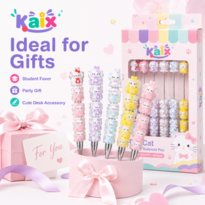 Penne Gel KAIX Premium 0.5mm con Perline, Penne a Sfera Estetiche con Gatto Cartoon per Ragazze, Regali Scolastici Fai-da-Te - Product Image 1